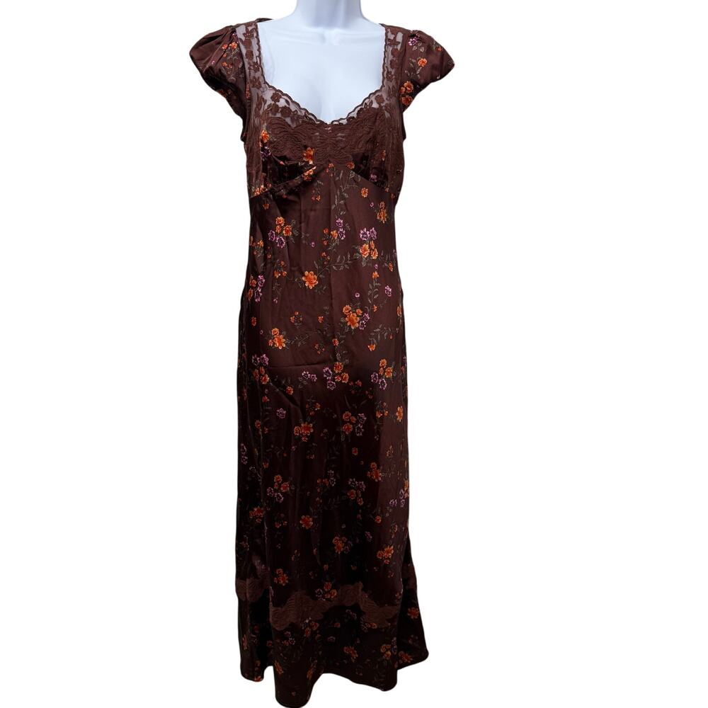 Free People Butterfly Babe Cap Sleeve Midi Dress Satin Sml Fairy Cottage Regency - Picture 3 of 15
